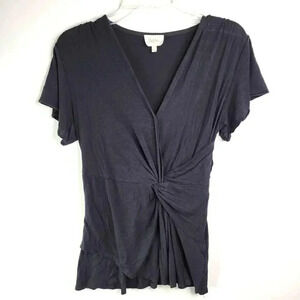Anthropologie Deletta Top Small Black Twist Front T-Shirt